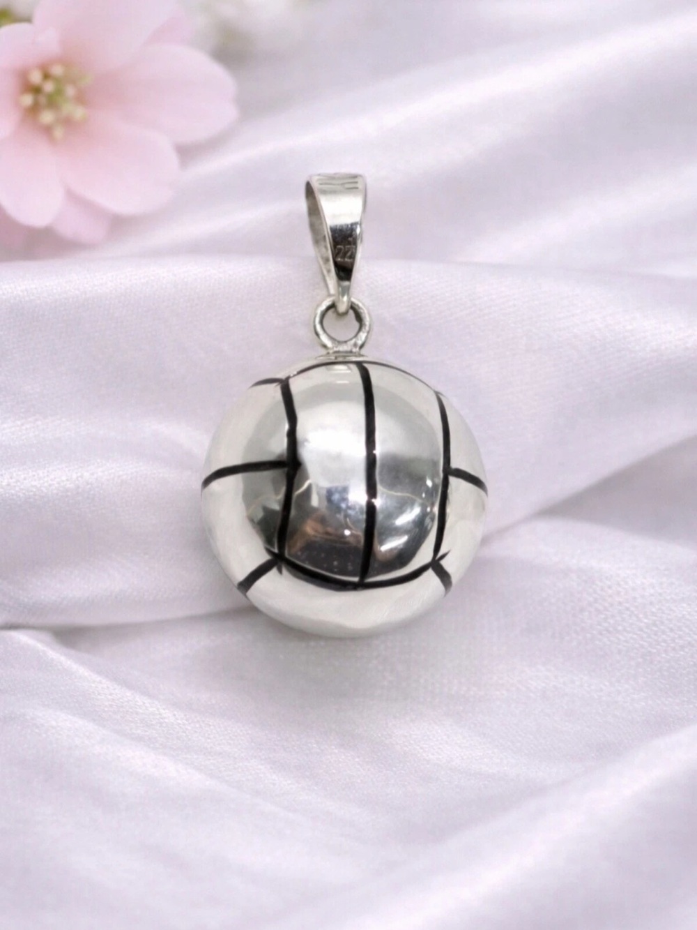 Basketball Sport Pendant Charm Rhodium 925 Sterling Silver Dije Pelota 17.5mm